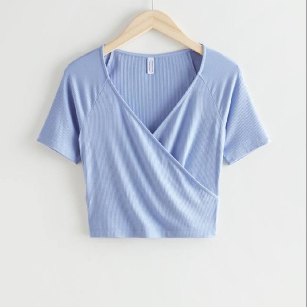 & Other Stories Light Blue Wrap Top, Size Small, Never been worn!